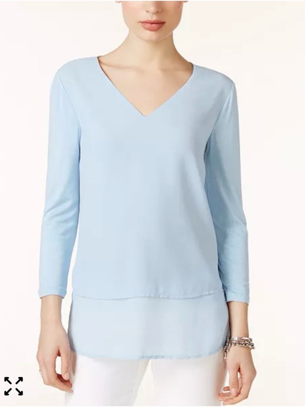 Michael Kors Light Blue V-Neck Layered Long-Sleeve Women's Top - Picture 1 of 6